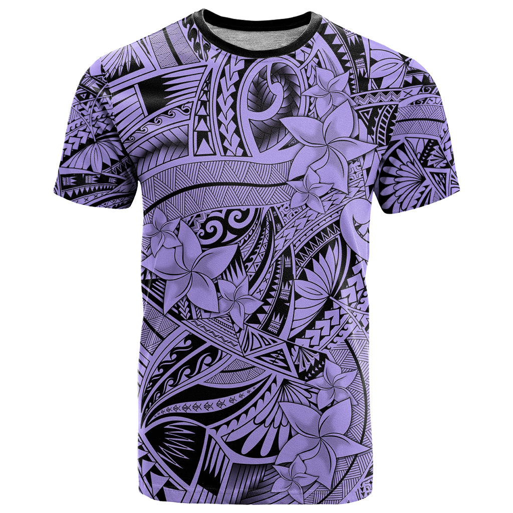 Polynesia T Shirt Tribal Polynesian Spirit With Violet Pacific Flowers - Wonder Print Shop