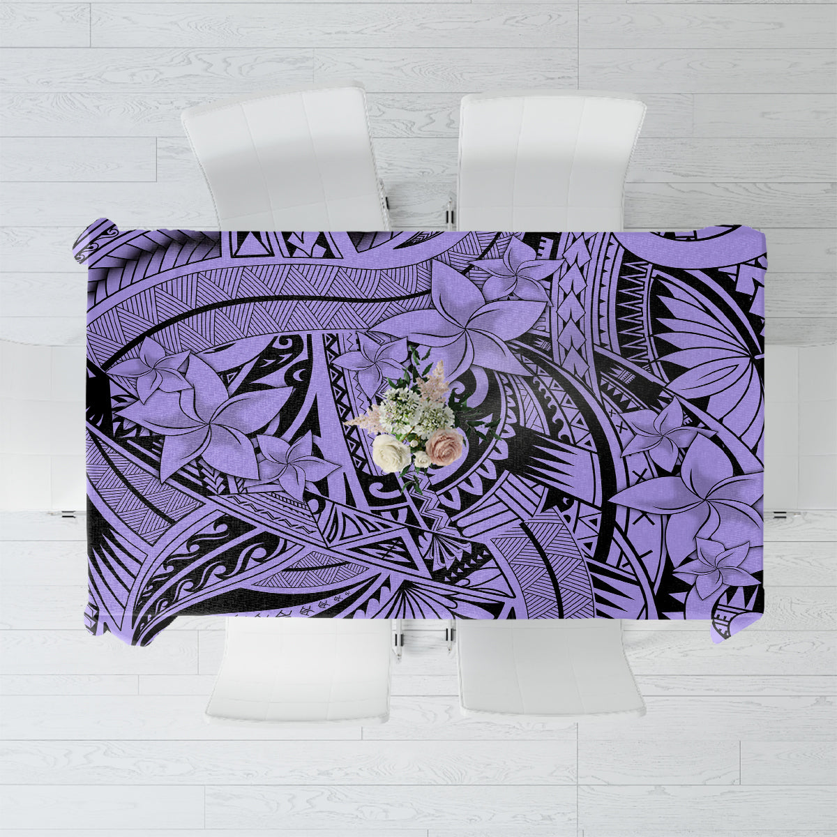 Polynesia Tablecloth Tribal Polynesian Spirit With Violet Pacific Flowers - Wonder Print Shop