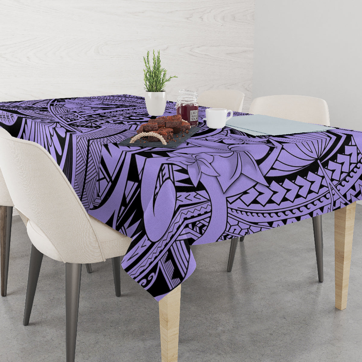 Polynesia Tablecloth Tribal Polynesian Spirit With Violet Pacific Flowers - Wonder Print Shop
