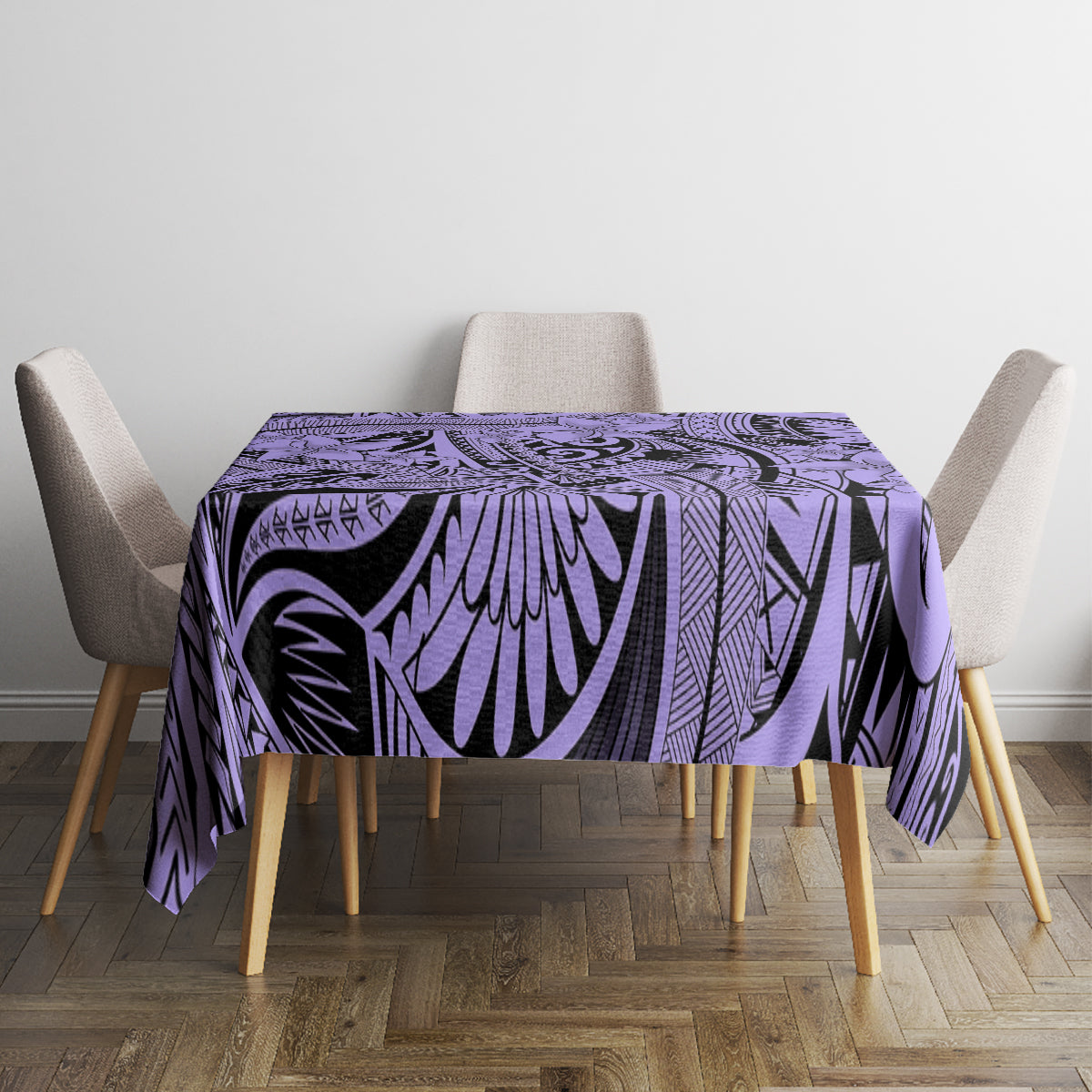 Polynesia Tablecloth Tribal Polynesian Spirit With Violet Pacific Flowers - Wonder Print Shop