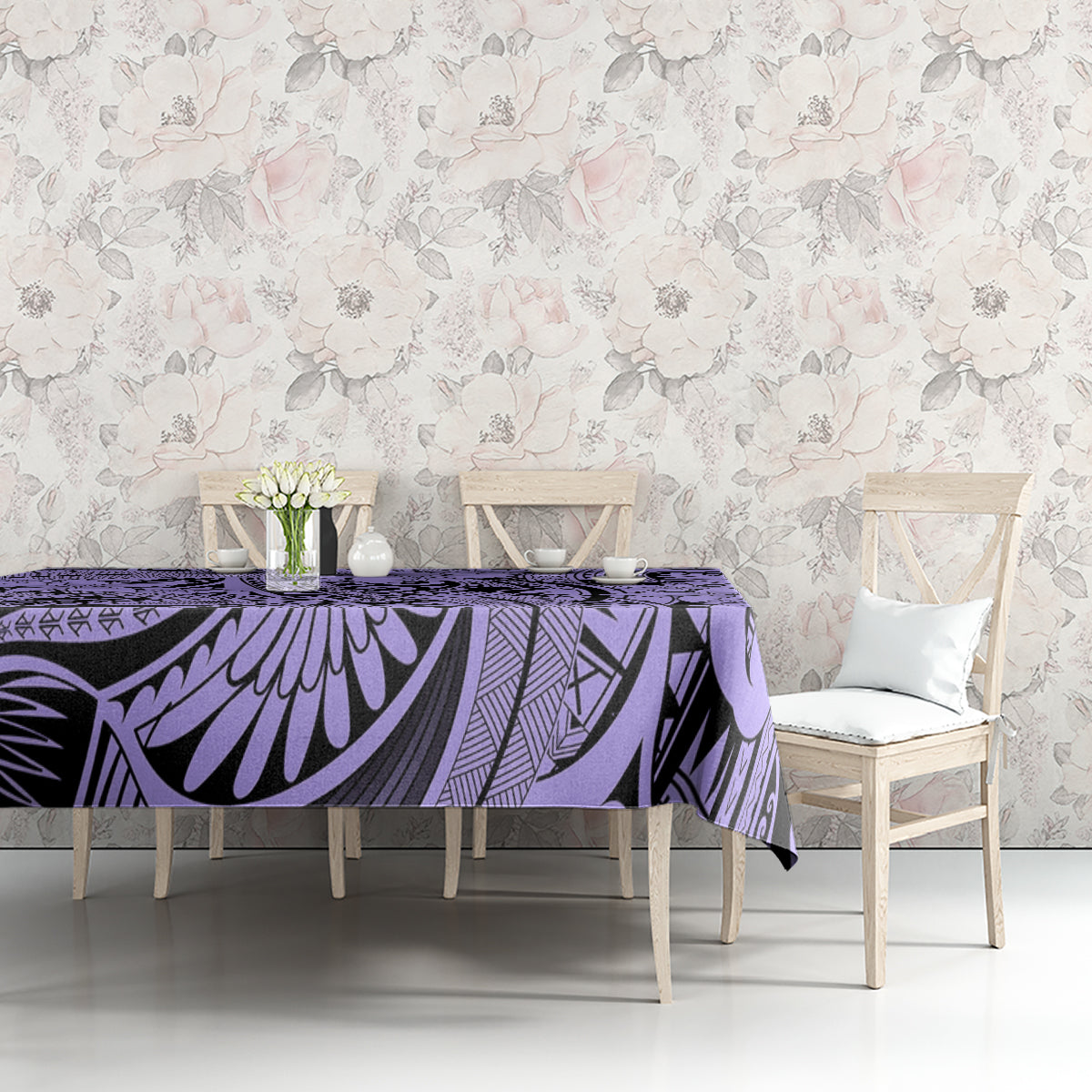 Polynesia Tablecloth Tribal Polynesian Spirit With Violet Pacific Flowers - Wonder Print Shop