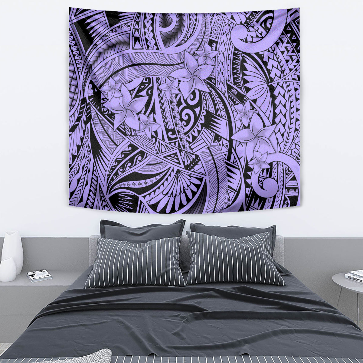 Polynesia Tapestry Tribal Polynesian Spirit With Violet Pacific Flowers - Wonder Print Shop
