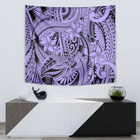 Polynesia Tapestry Tribal Polynesian Spirit With Violet Pacific Flowers - Wonder Print Shop