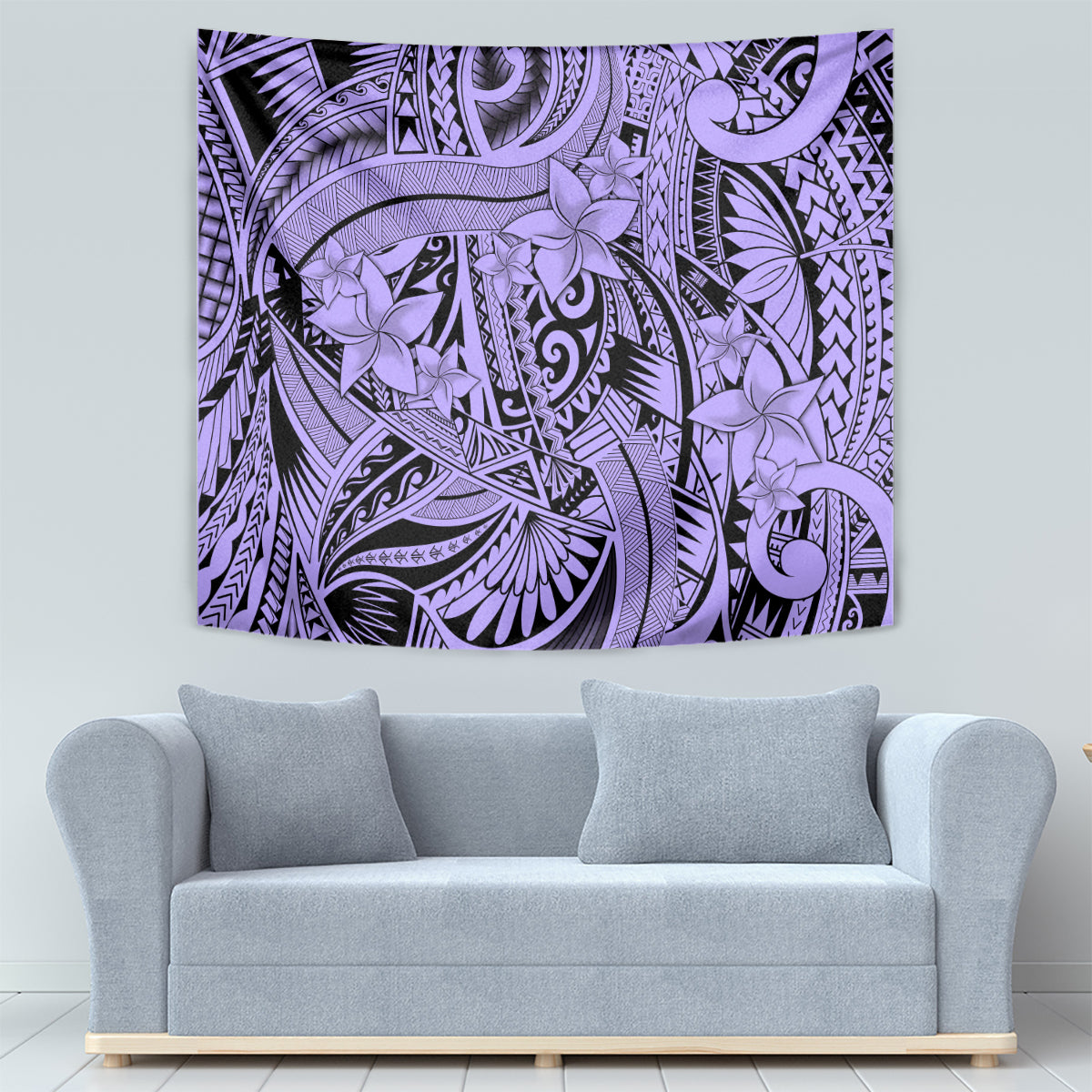 Polynesia Tapestry Tribal Polynesian Spirit With Violet Pacific Flowers - Wonder Print Shop