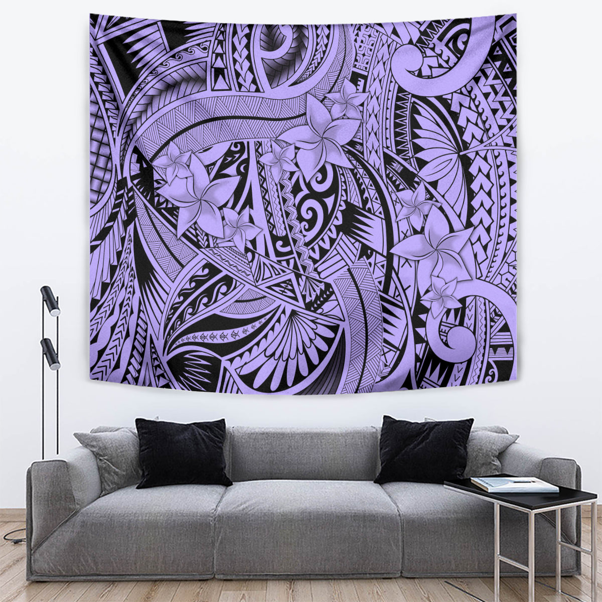 Polynesia Tapestry Tribal Polynesian Spirit With Violet Pacific Flowers - Wonder Print Shop