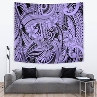 Polynesia Tapestry Tribal Polynesian Spirit With Violet Pacific Flowers - Wonder Print Shop