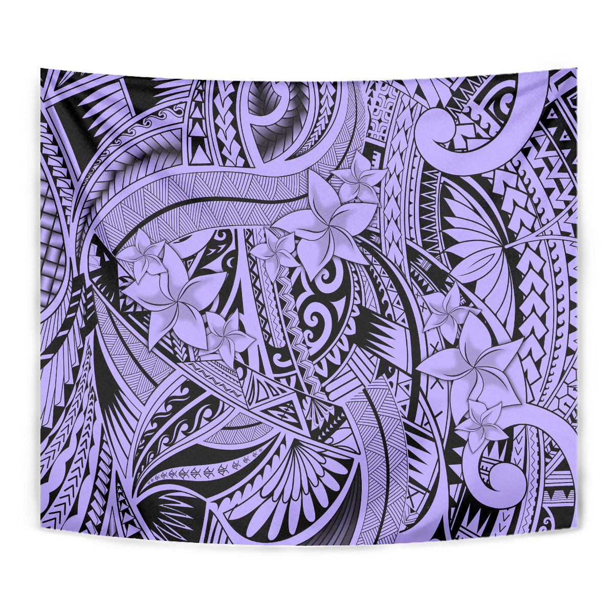 Polynesia Tapestry Tribal Polynesian Spirit With Violet Pacific Flowers - Wonder Print Shop