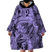 Polynesia Wearable Blanket Hoodie Tribal Polynesian Spirit With Violet Pacific Flowers - Wonder Print Shop