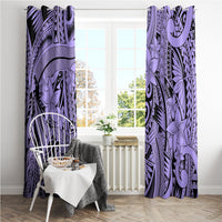 Polynesia Window Curtain Tribal Polynesian Spirit With Violet Pacific Flowers - Wonder Print Shop