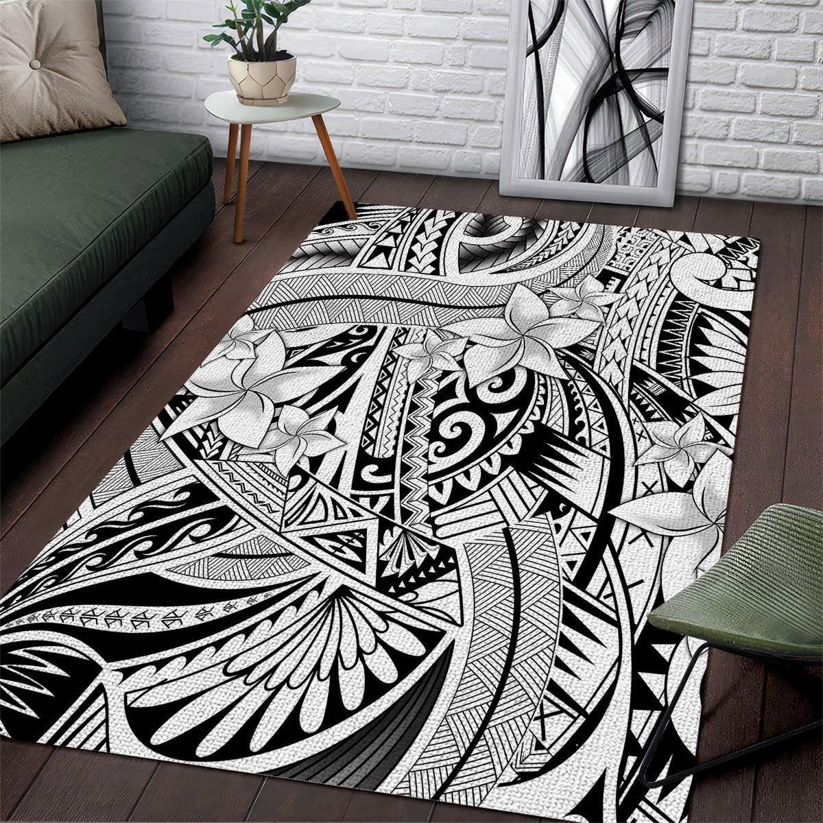 Polynesia Area Rug Tribal Polynesian Spirit With White Pacific Flowers LT9 - Wonder Print Shop