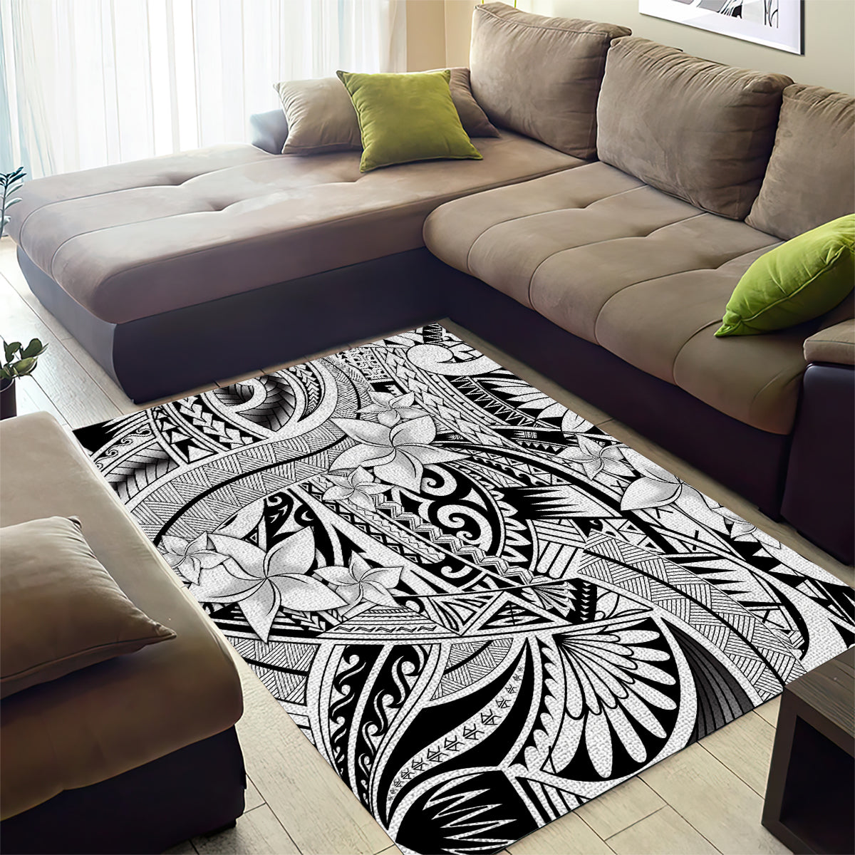 Polynesia Area Rug Tribal Polynesian Spirit With White Pacific Flowers LT9 - Wonder Print Shop