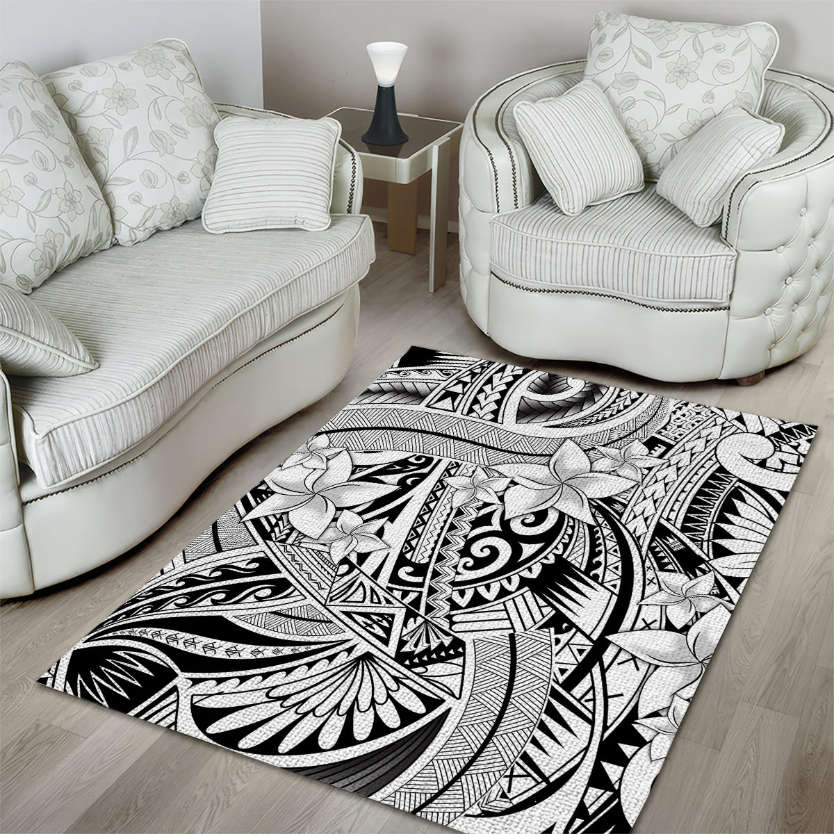 Polynesia Area Rug Tribal Polynesian Spirit With White Pacific Flowers LT9 - Wonder Print Shop