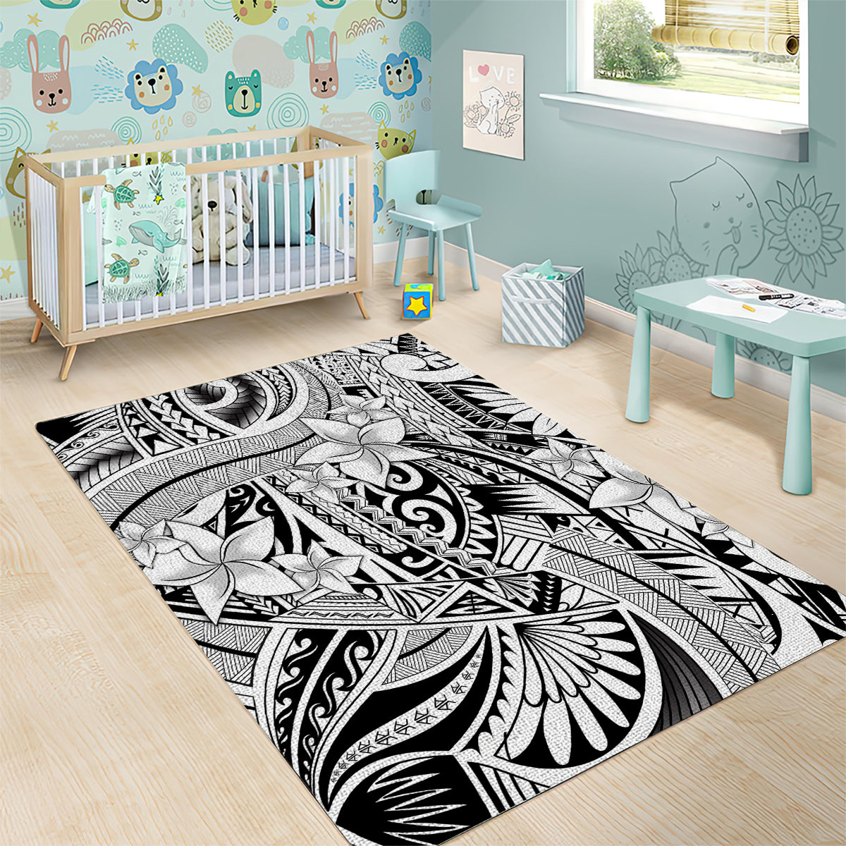 Polynesia Area Rug Tribal Polynesian Spirit With White Pacific Flowers LT9 - Wonder Print Shop