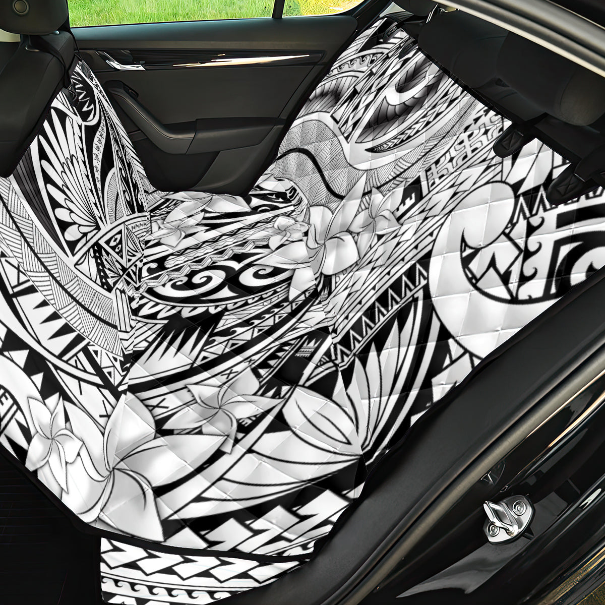 Polynesia Back Car Seat Cover Tribal Polynesian Spirit With White Pacific Flowers LT9 - Wonder Print Shop