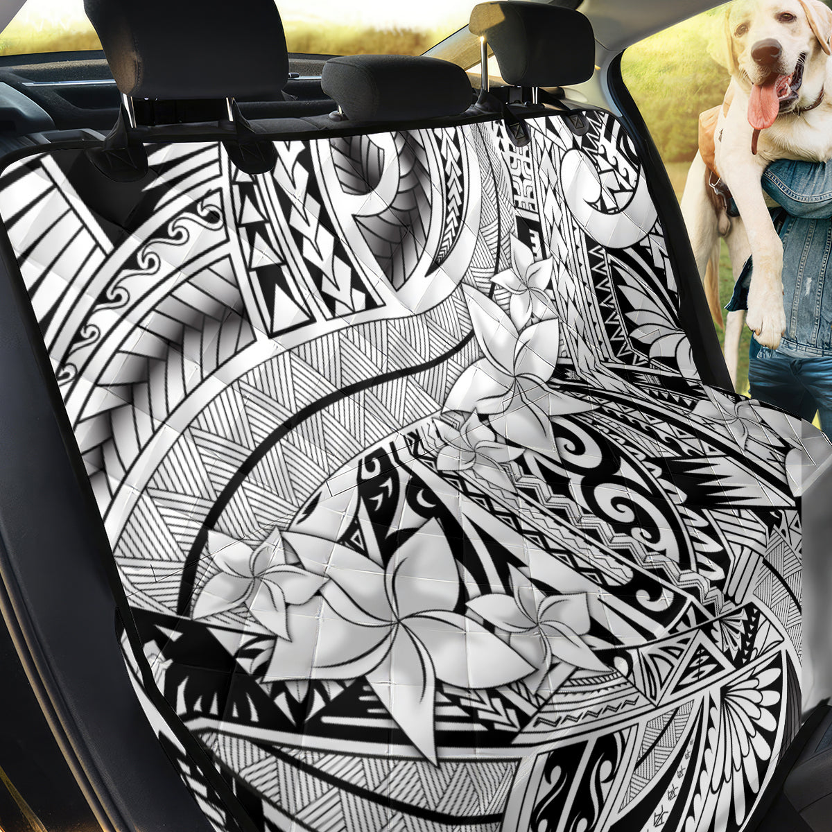 Polynesia Back Car Seat Cover Tribal Polynesian Spirit With White Pacific Flowers LT9 - Wonder Print Shop