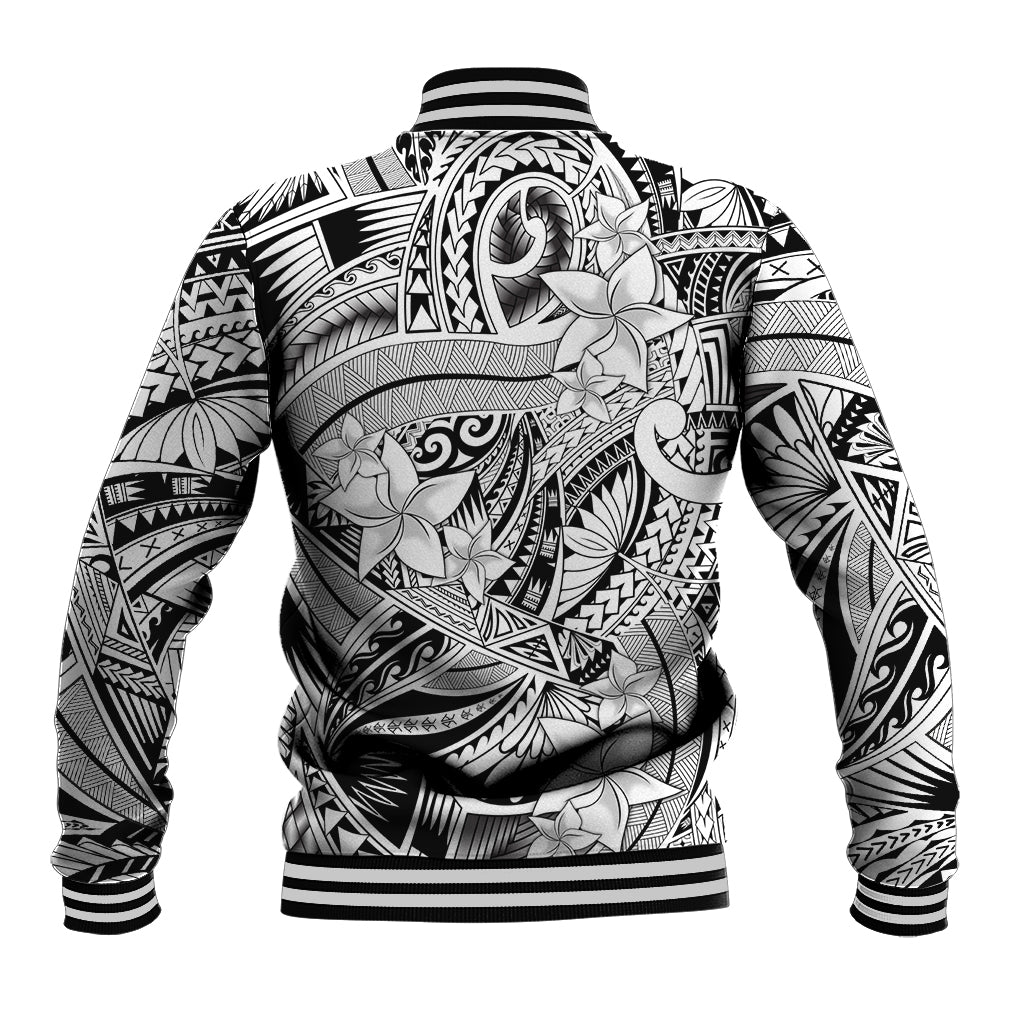 Polynesia Baseball Jacket Tribal Polynesian Spirit With White Pacific Flowers LT9 - Wonder Print Shop
