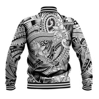 Polynesia Baseball Jacket Tribal Polynesian Spirit With White Pacific Flowers LT9 - Wonder Print Shop