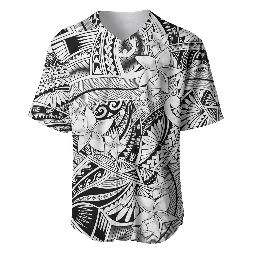 Polynesia Baseball Jersey Tribal Polynesian Spirit With White Pacific Flowers LT9 - Wonder Print Shop