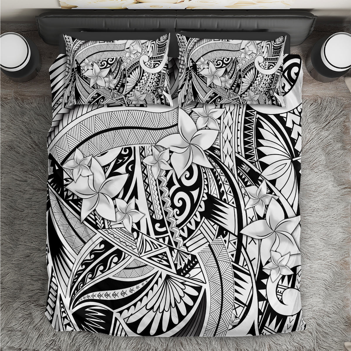 Polynesia Bedding Set Tribal Polynesian Spirit With White Pacific Flowers LT9 - Wonder Print Shop