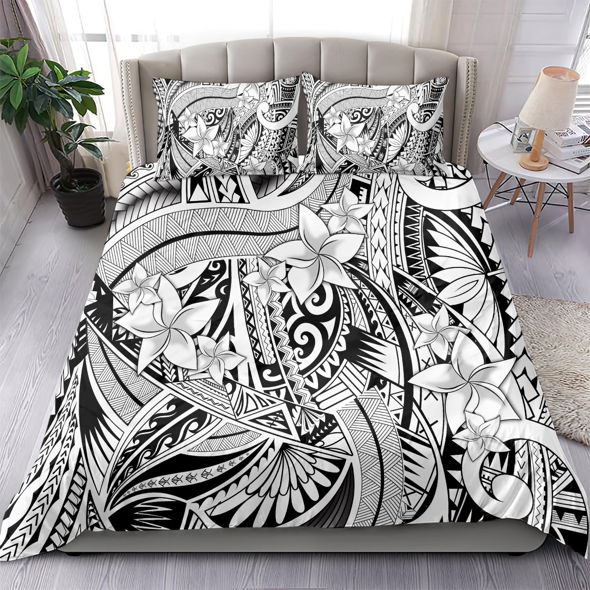 Polynesia Bedding Set Tribal Polynesian Spirit With White Pacific Flowers LT9 - Wonder Print Shop