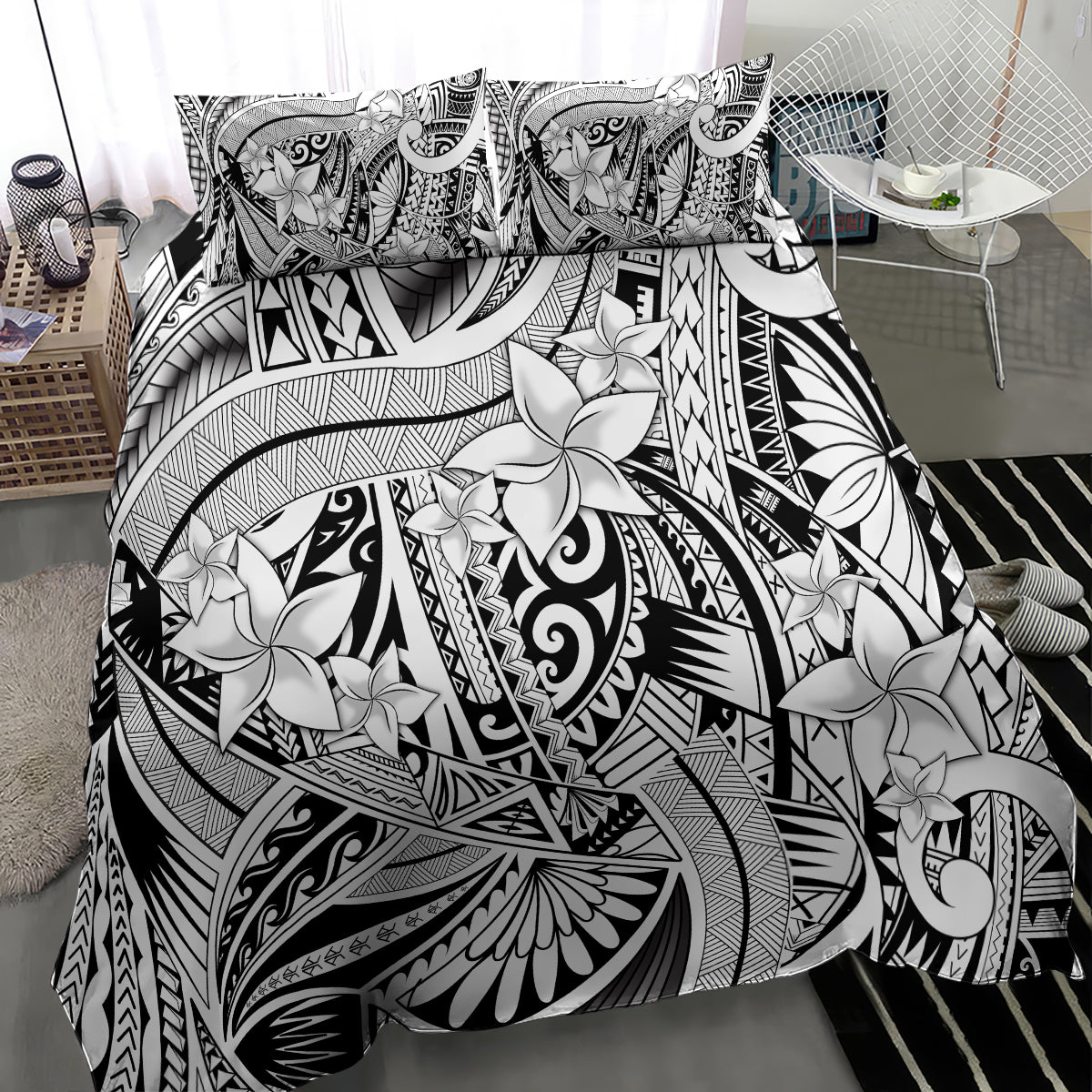Polynesia Bedding Set Tribal Polynesian Spirit With White Pacific Flowers LT9 - Wonder Print Shop