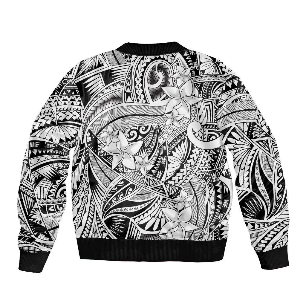 Polynesia Bomber Jacket Tribal Polynesian Spirit With White Pacific Flowers LT9 - Wonder Print Shop