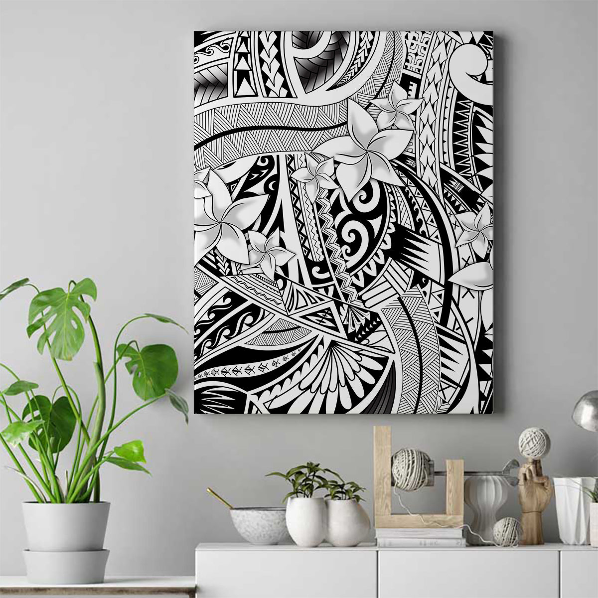 Polynesia Canvas Wall Art Tribal Polynesian Spirit With White Pacific Flowers LT9 - Wonder Print Shop