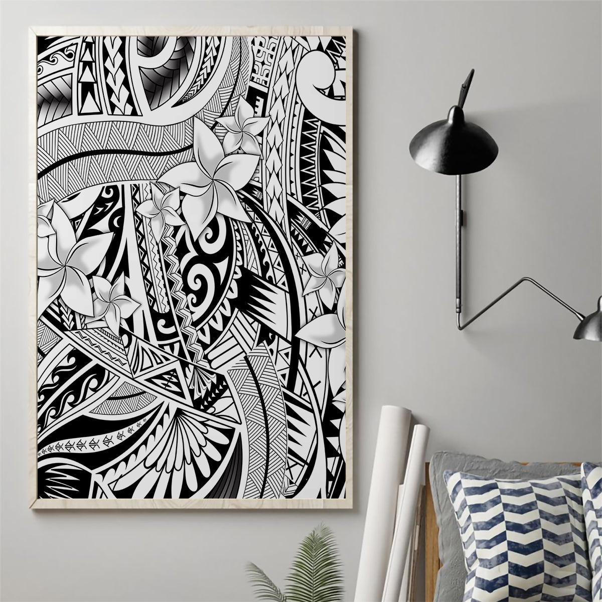Polynesia Canvas Wall Art Tribal Polynesian Spirit With White Pacific Flowers LT9 - Wonder Print Shop