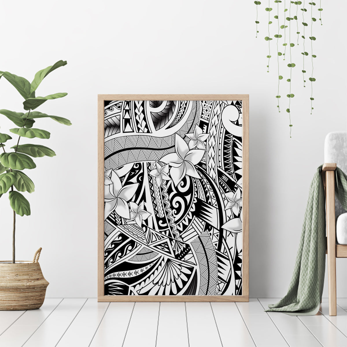 Polynesia Canvas Wall Art Tribal Polynesian Spirit With White Pacific Flowers LT9 - Wonder Print Shop