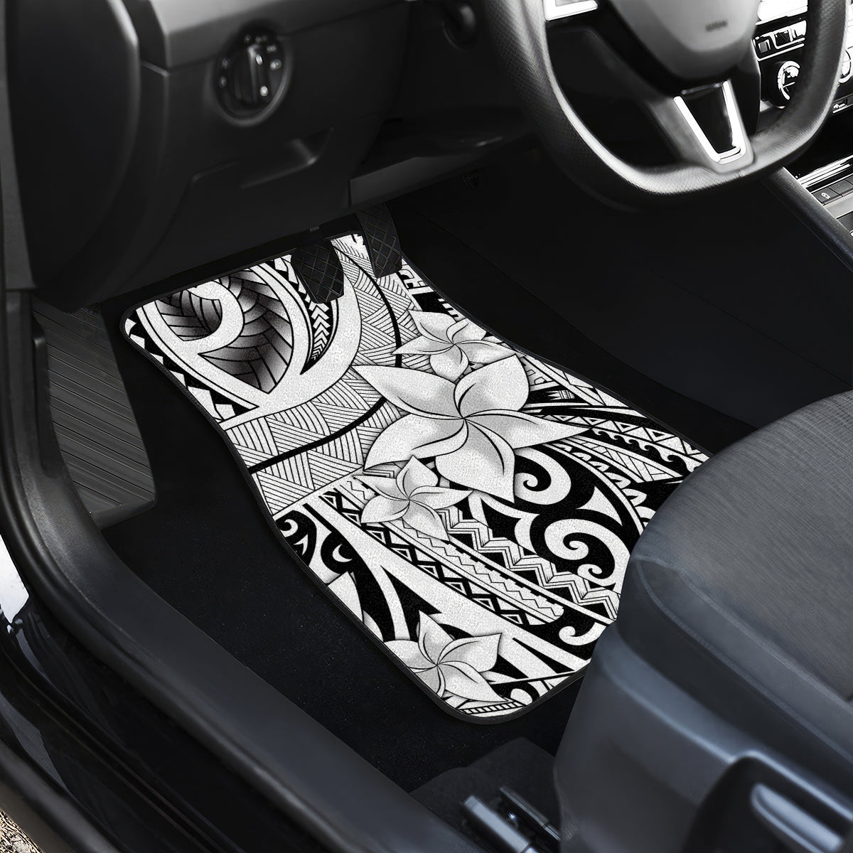 Polynesia Car Mats Tribal Polynesian Spirit With White Pacific Flowers LT9 - Wonder Print Shop