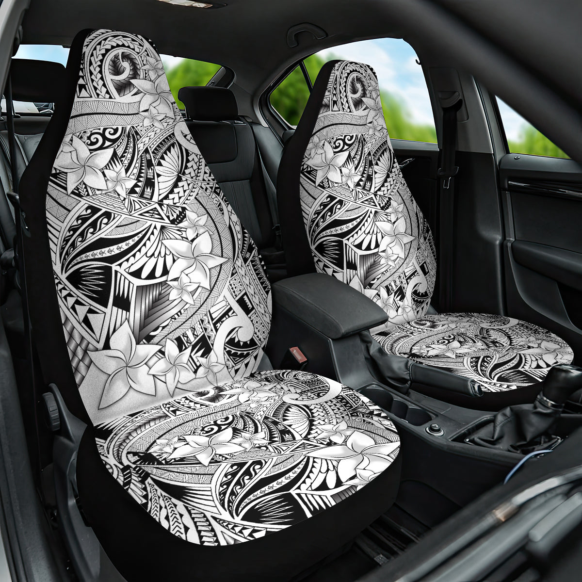 Polynesia Car Seat Cover Tribal Polynesian Spirit With White Pacific Flowers LT9 - Wonder Print Shop