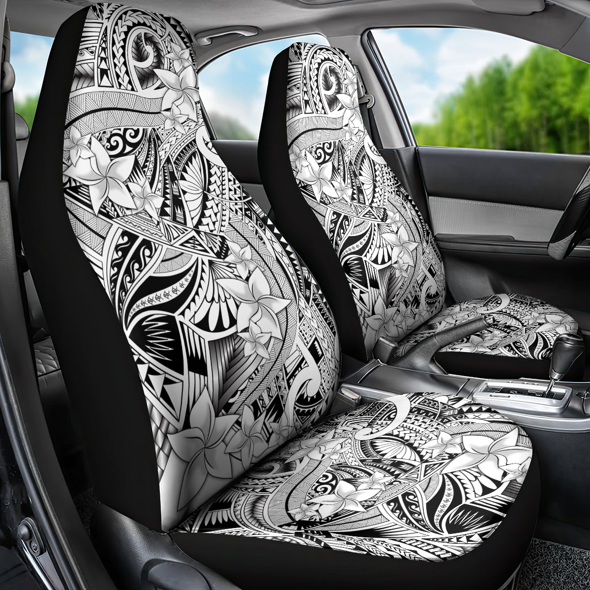 Polynesia Car Seat Cover Tribal Polynesian Spirit With White Pacific Flowers LT9 - Wonder Print Shop