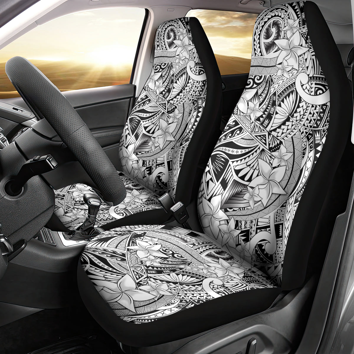 Polynesia Car Seat Cover Tribal Polynesian Spirit With White Pacific Flowers LT9 - Wonder Print Shop