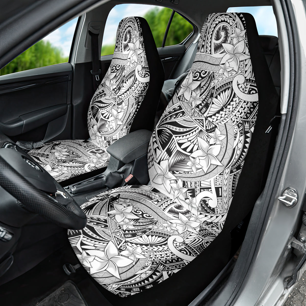 Polynesia Car Seat Cover Tribal Polynesian Spirit With White Pacific Flowers LT9 - Wonder Print Shop