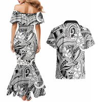 Polynesia Couples Matching Mermaid Dress and Hawaiian Shirt Tribal Polynesian Spirit With White Pacific Flowers LT9 - Wonder Print Shop