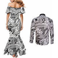 polynesia-couples-matching-mermaid-dress-and-long-sleeve-button-shirt-tribal-polynesian-spirit-with-white-pacific-flowers
