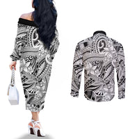 polynesia-couples-matching-off-the-shoulder-long-sleeve-dress-and-long-sleeve-button-shirt-tribal-polynesian-spirit-with-white-pacific-flowers