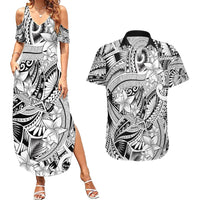 Polynesia Couples Matching Summer Maxi Dress and Hawaiian Shirt Tribal Polynesian Spirit With White Pacific Flowers LT9 - Wonder Print Shop
