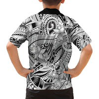 Polynesia Family Matching Long Sleeve Bodycon Dress and Hawaiian Shirt Tribal Polynesian Spirit With White Pacific Flowers LT9 - Wonder Print Shop