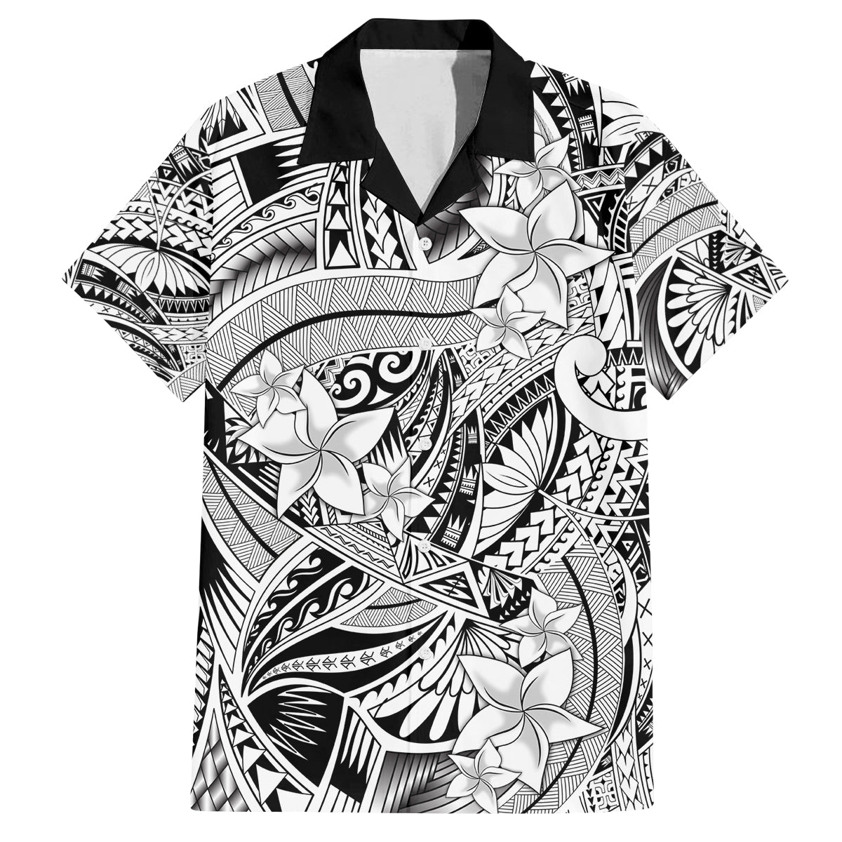 Polynesia Family Matching Long Sleeve Bodycon Dress and Hawaiian Shirt Tribal Polynesian Spirit With White Pacific Flowers LT9 - Wonder Print Shop