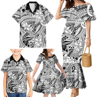 Polynesia Family Matching Mermaid Dress and Hawaiian Shirt Tribal Polynesian Spirit With White Pacific Flowers LT9 - Wonder Print Shop