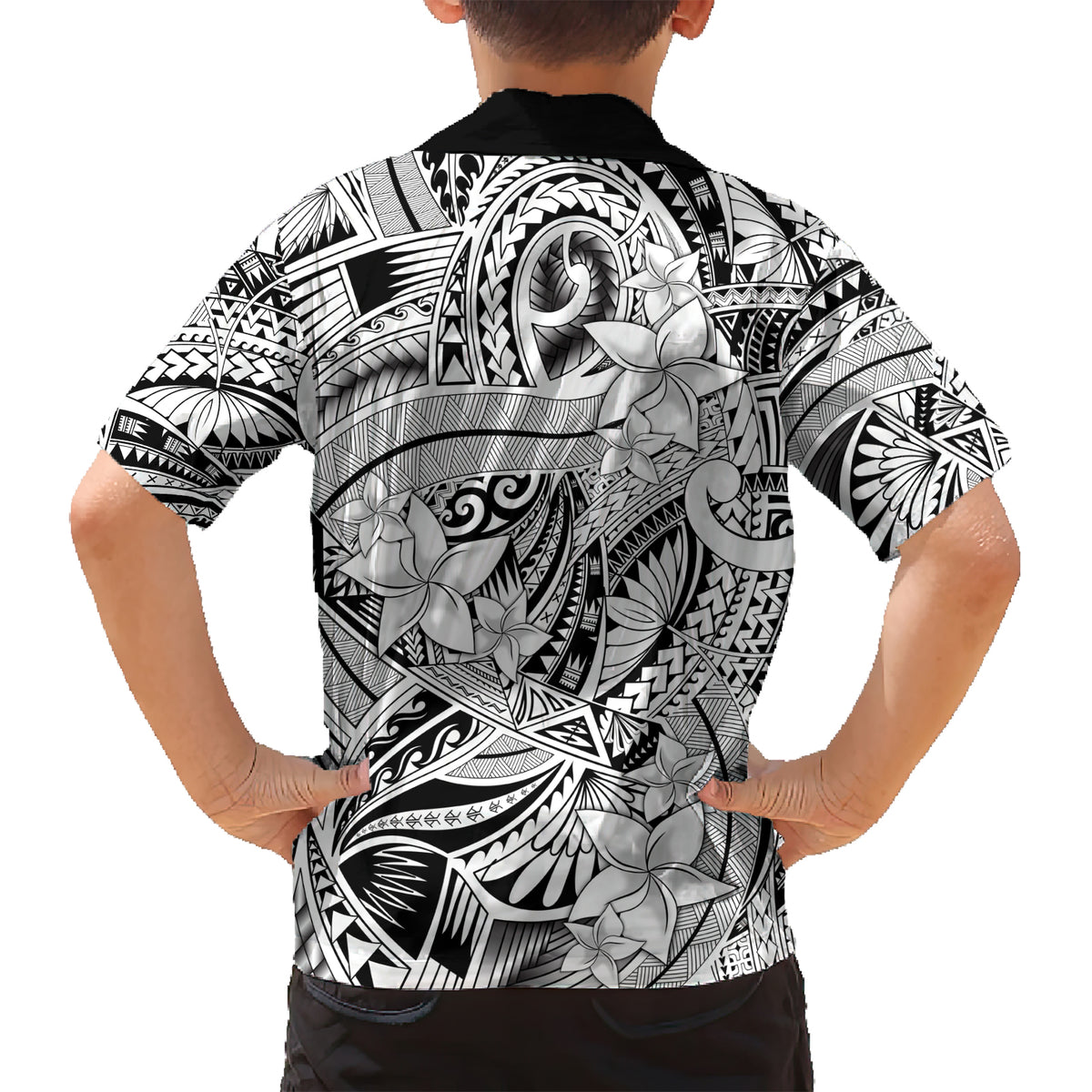 Polynesia Family Matching Short Sleeve Bodycon Dress and Hawaiian Shirt Tribal Polynesian Spirit With White Pacific Flowers - Wonder Print Shop