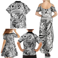 Polynesia Family Matching Summer Maxi Dress and Hawaiian Shirt Tribal Polynesian Spirit With White Pacific Flowers - Wonder Print Shop