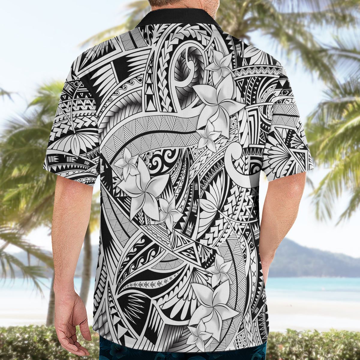 Polynesia Hawaiian Shirt Tribal Polynesian Spirit With White Pacific Flowers - Wonder Print Shop