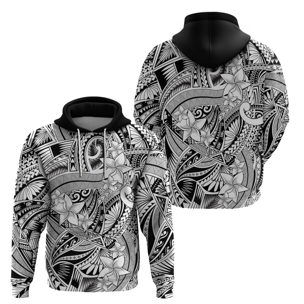 Polynesia Hoodie Tribal Polynesian Spirit With White Pacific Flowers - Wonder Print Shop