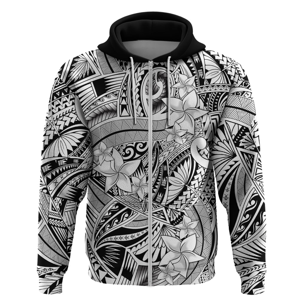 Polynesia Hoodie Tribal Polynesian Spirit With White Pacific Flowers - Wonder Print Shop
