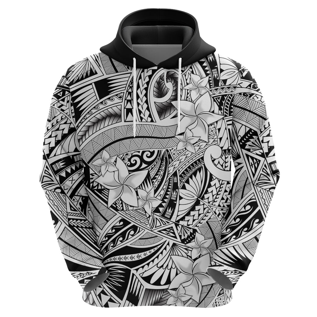 Polynesia Hoodie Tribal Polynesian Spirit With White Pacific Flowers - Wonder Print Shop
