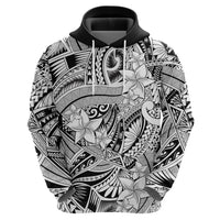 Polynesia Hoodie Tribal Polynesian Spirit With White Pacific Flowers - Wonder Print Shop