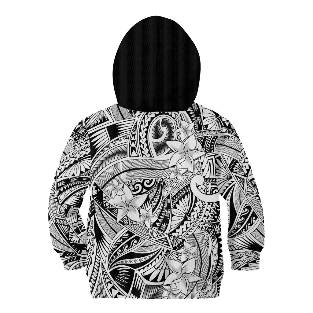 Polynesia Kid Hoodie Tribal Polynesian Spirit With White Pacific Flowers - Wonder Print Shop