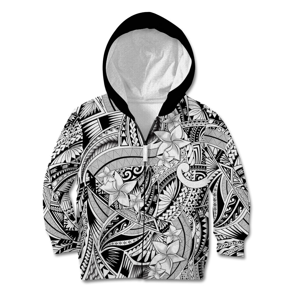 Polynesia Kid Hoodie Tribal Polynesian Spirit With White Pacific Flowers - Wonder Print Shop